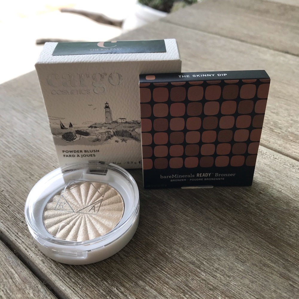 Blush, highlighter, and bronzer trio